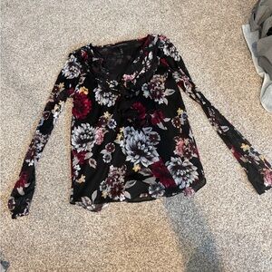 White House Black Market Floral Blouse in Black and Burgundy